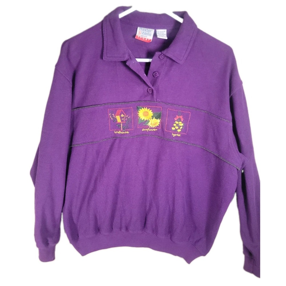 Baxter & Wells Vintage Sweatshirt PL Purple Grandmacore Cottagecore Teacher Polo